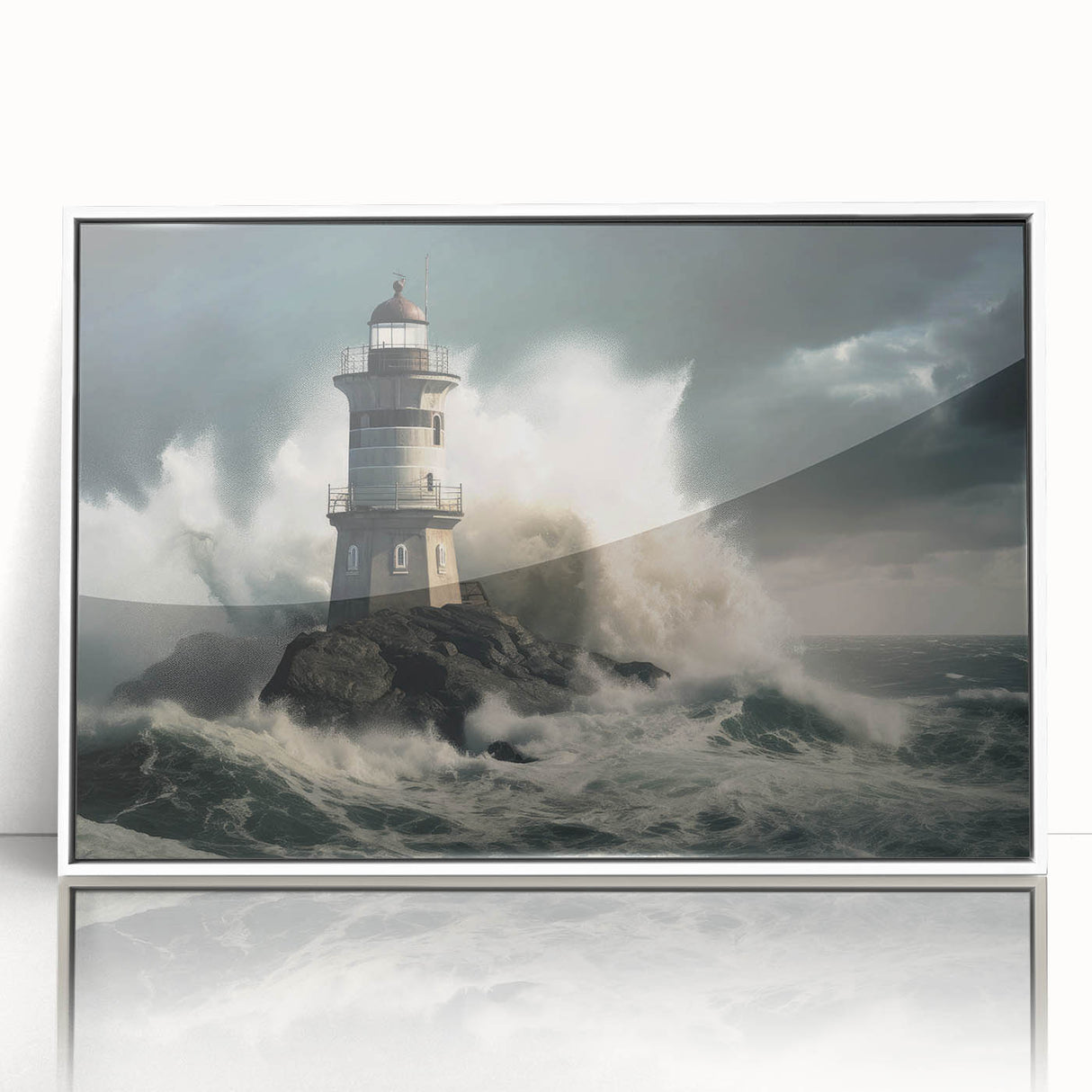Stormy Lighthouse and Crashing Waves - Earthy Phenomena Wall Art Print