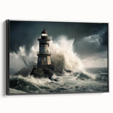 Stormy Lighthouse and Crashing Waves - Earthy Phenomena Wall Art Print