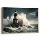 Stormy Lighthouse and Crashing Waves - Earthy Phenomena Wall Art Print