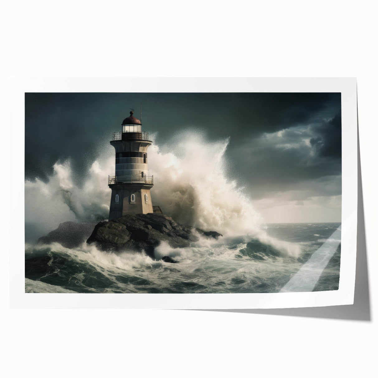 Stormy Lighthouse and Crashing Waves - Earthy Phenomena Wall Art Print