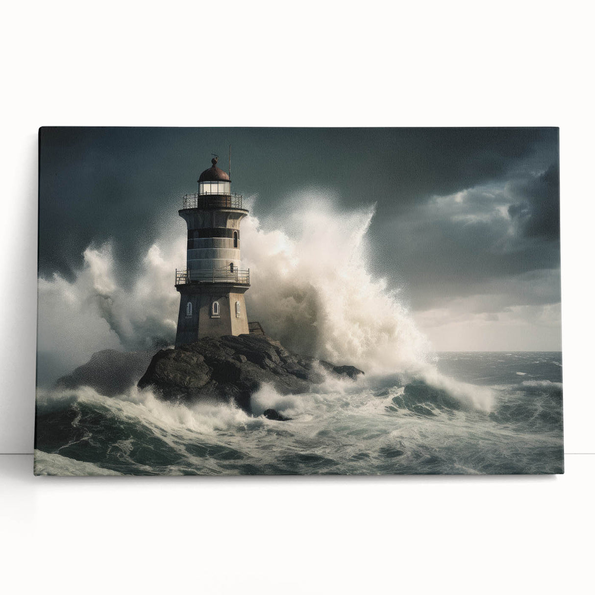 Stormy Lighthouse and Crashing Waves - Earthy Phenomena Wall Art Print