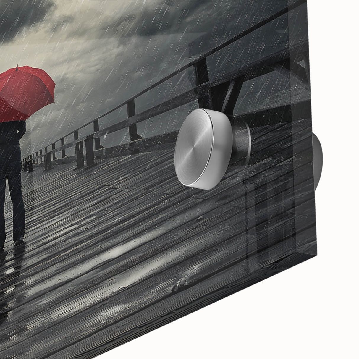 Rainy Bridge with Red Umbrella - Earthy Phenomena Wall Art Print