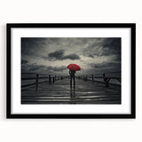 Rainy Bridge with Red Umbrella - Earthy Phenomena Wall Art Print