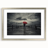 Rainy Bridge with Red Umbrella - Earthy Phenomena Wall Art Print