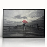 Rainy Bridge with Red Umbrella - Earthy Phenomena Wall Art Print