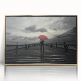 Rainy Bridge with Red Umbrella - Earthy Phenomena Wall Art Print