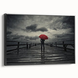 Rainy Bridge with Red Umbrella - Earthy Phenomena Wall Art Print