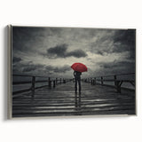 Rainy Bridge with Red Umbrella - Earthy Phenomena Wall Art Print