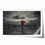 Rainy Bridge with Red Umbrella - Earthy Phenomena Wall Art Print