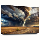 Tornado with Lightning in Desert Landscape - Earthy Phenomena Wall Art