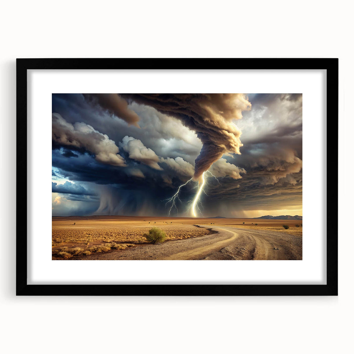 Tornado with Lightning in Desert Landscape - Earthy Phenomena Wall Art