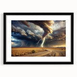 Tornado with Lightning in Desert Landscape - Earthy Phenomena Wall Art