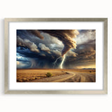 Tornado with Lightning in Desert Landscape - Earthy Phenomena Wall Art
