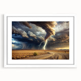 Tornado with Lightning in Desert Landscape - Earthy Phenomena Wall Art