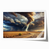 Tornado with Lightning in Desert Landscape - Earthy Phenomena Wall Art