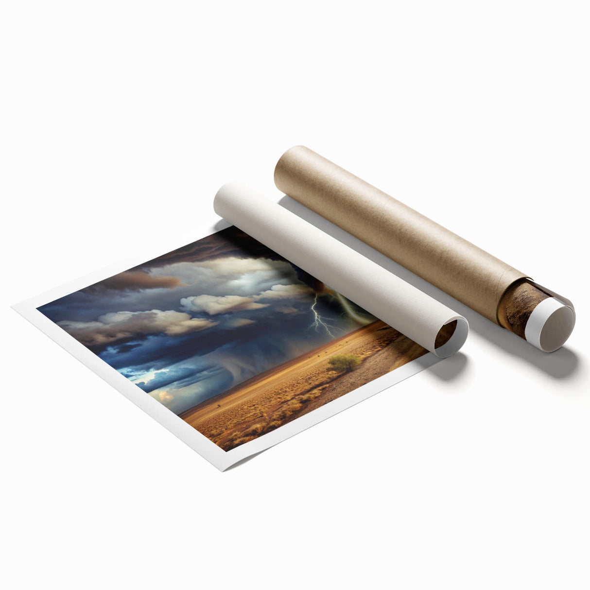 Tornado with Lightning in Desert Landscape - Earthy Phenomena Wall Art