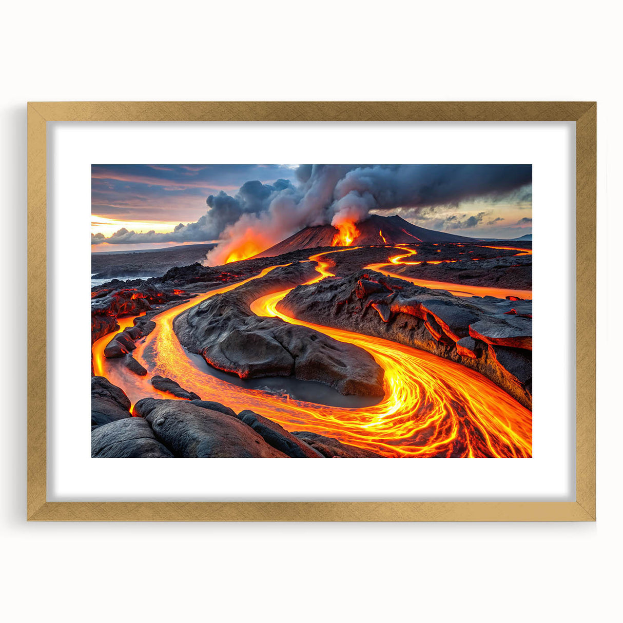 Volcanic Eruption with Lava Flow - Earthy Phenomena Wall Art Print