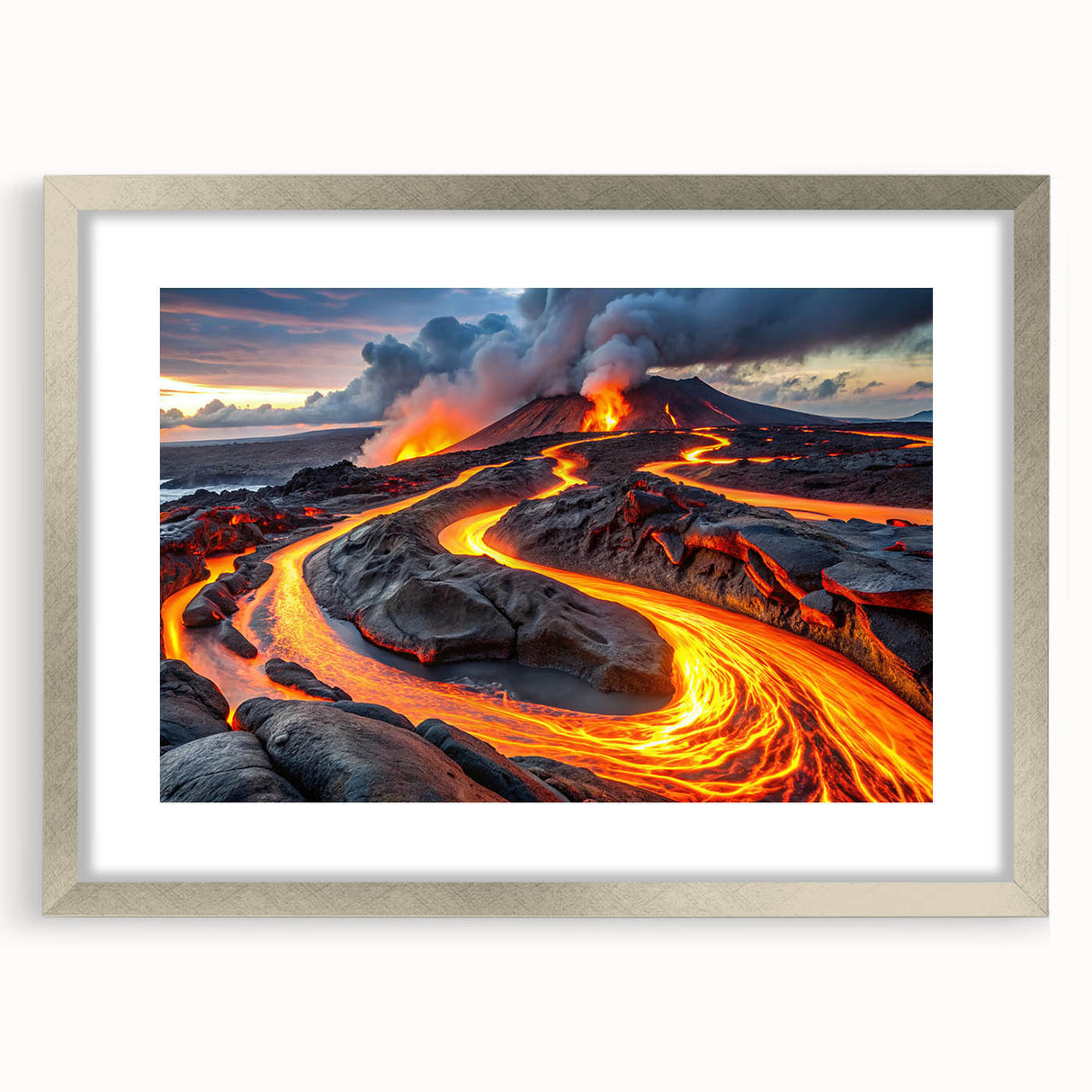 Volcanic Eruption with Lava Flow - Earthy Phenomena Wall Art Print