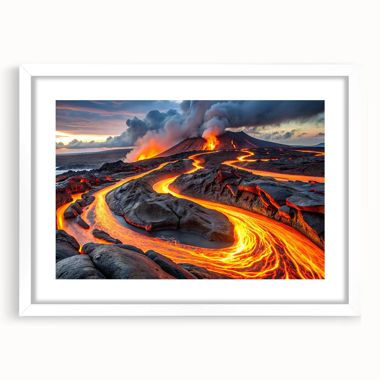 Volcanic Eruption with Lava Flow - Earthy Phenomena Wall Art Print