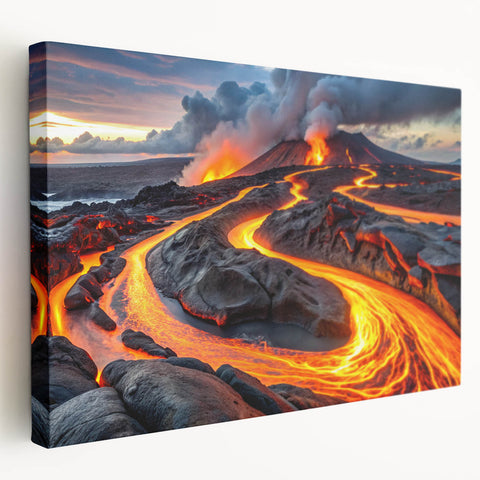 Volcanic Eruption with Lava Flow - Earthy Phenomena Wall Art Print