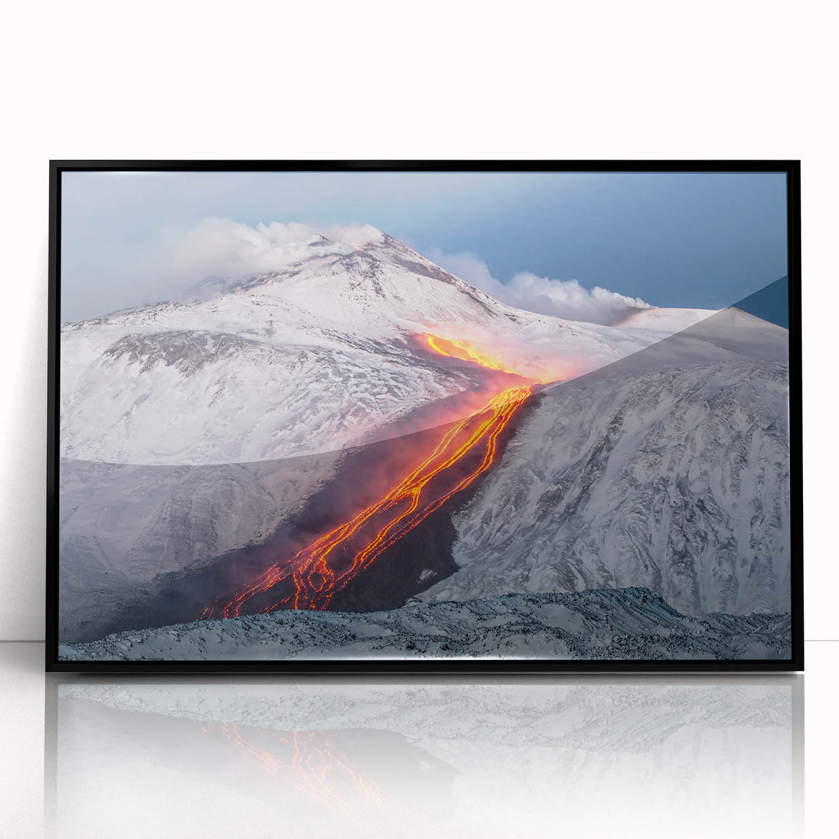 Lava Flow on Snowy Mountain - Earthy Phenomena Wall Art Print