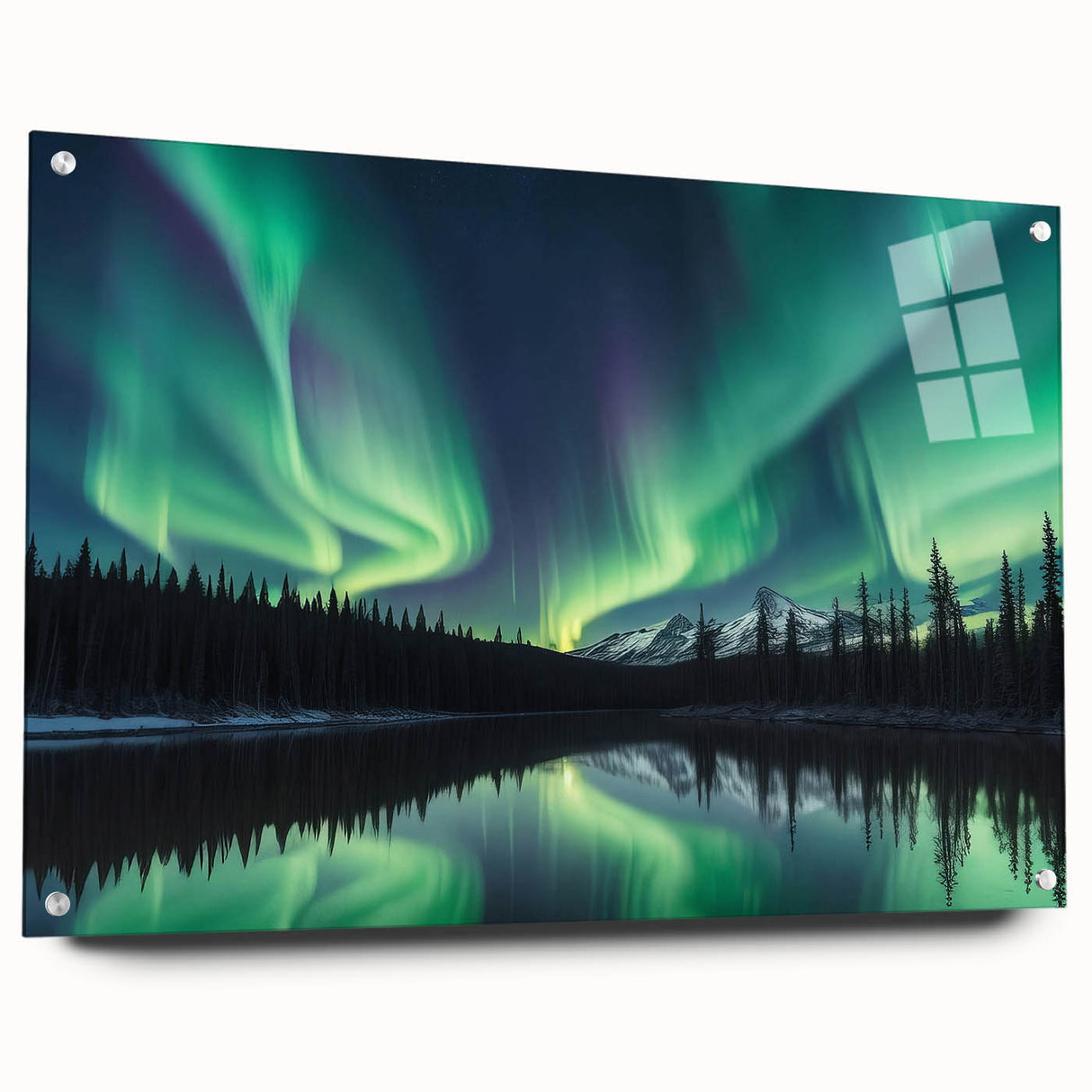 Northern Lights Over Lake and Mountains - Earth Phenomena Wall Art Print