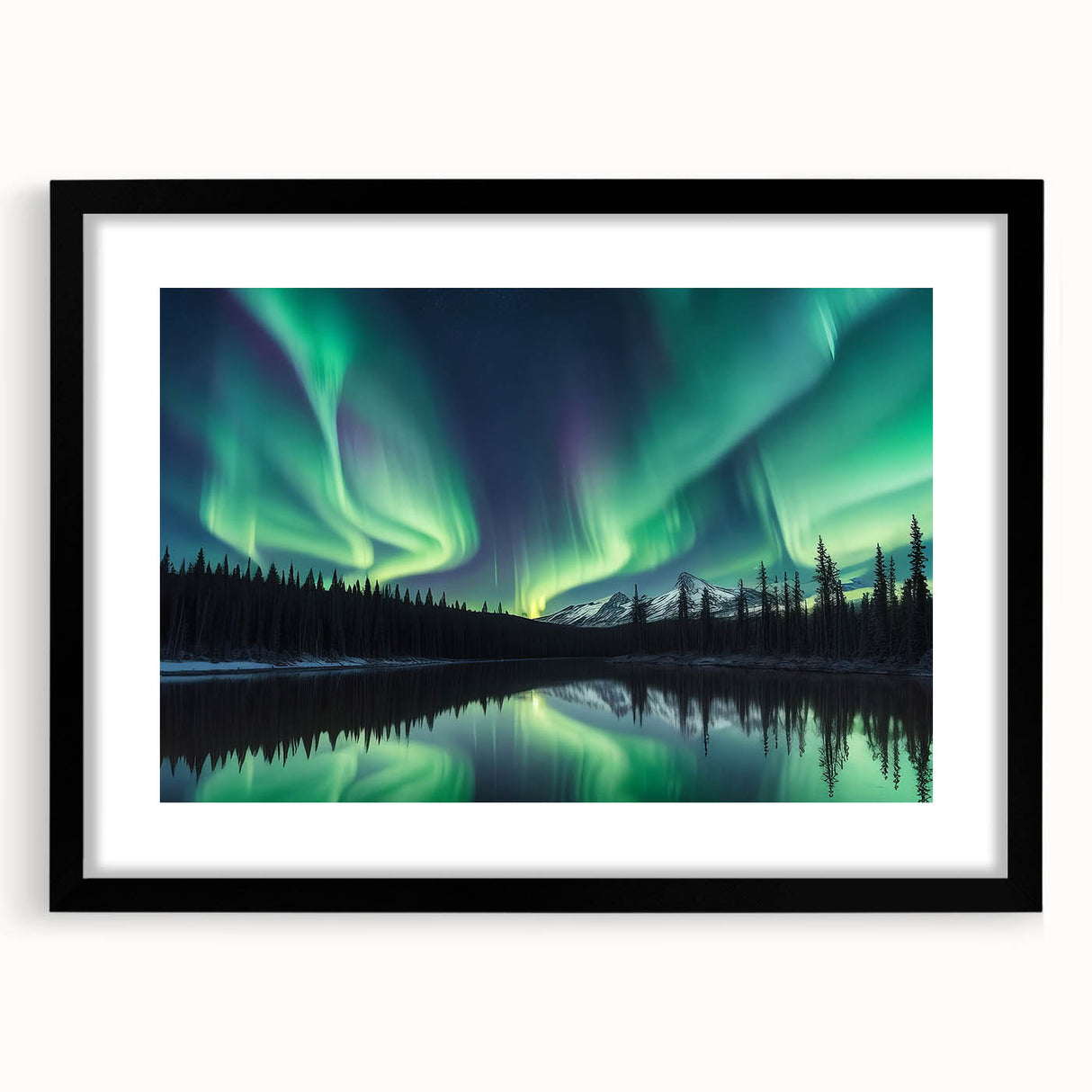 Northern Lights Over Lake and Mountains - Earth Phenomena Wall Art Print