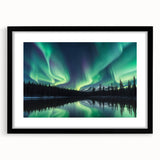 Northern Lights Over Lake and Mountains - Earth Phenomena Wall Art Print