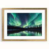 Northern Lights Over Lake and Mountains - Earth Phenomena Wall Art Print