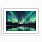 Northern Lights Over Lake and Mountains - Earth Phenomena Wall Art Print