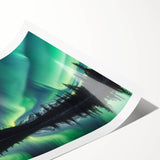 Northern Lights Over Lake and Mountains - Earth Phenomena Wall Art Print