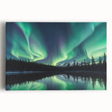 Northern Lights Over Lake and Mountains - Earth Phenomena Wall Art Print