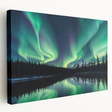 Northern Lights Over Lake and Mountains - Earth Phenomena Wall Art Print