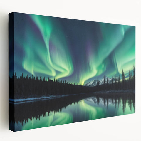Northern Lights Over Lake and Mountains - Earth Phenomena Wall Art Print