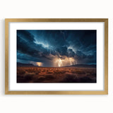 Lightning Storm Over Desert Landscape - Earth Phenomena Wall Art Print