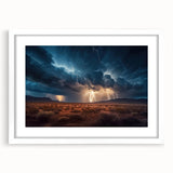 Lightning Storm Over Desert Landscape - Earth Phenomena Wall Art Print