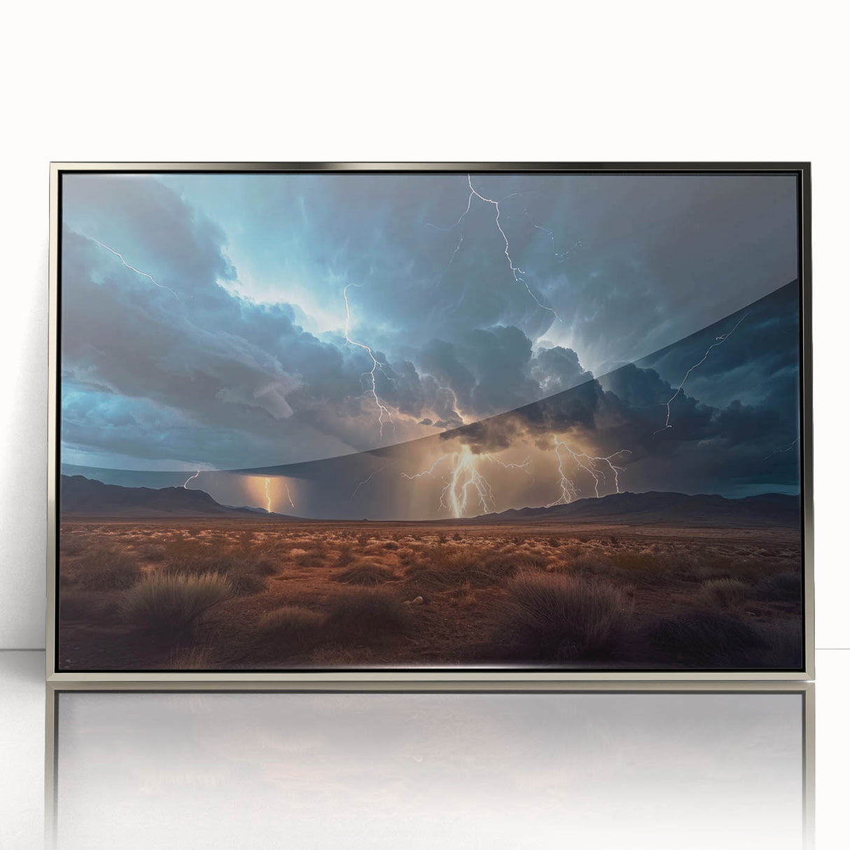 Lightning Storm Over Desert Landscape - Earth Phenomena Wall Art Print
