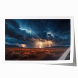 Lightning Storm Over Desert Landscape - Earth Phenomena Wall Art Print
