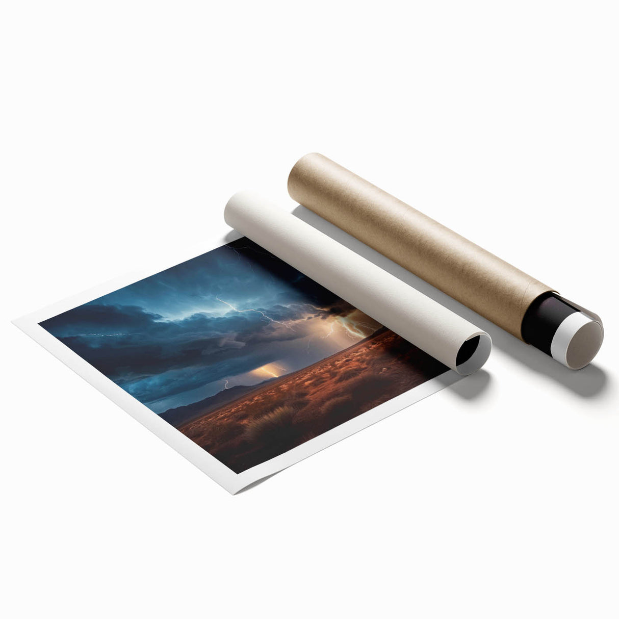 Lightning Storm Over Desert Landscape - Earth Phenomena Wall Art Print