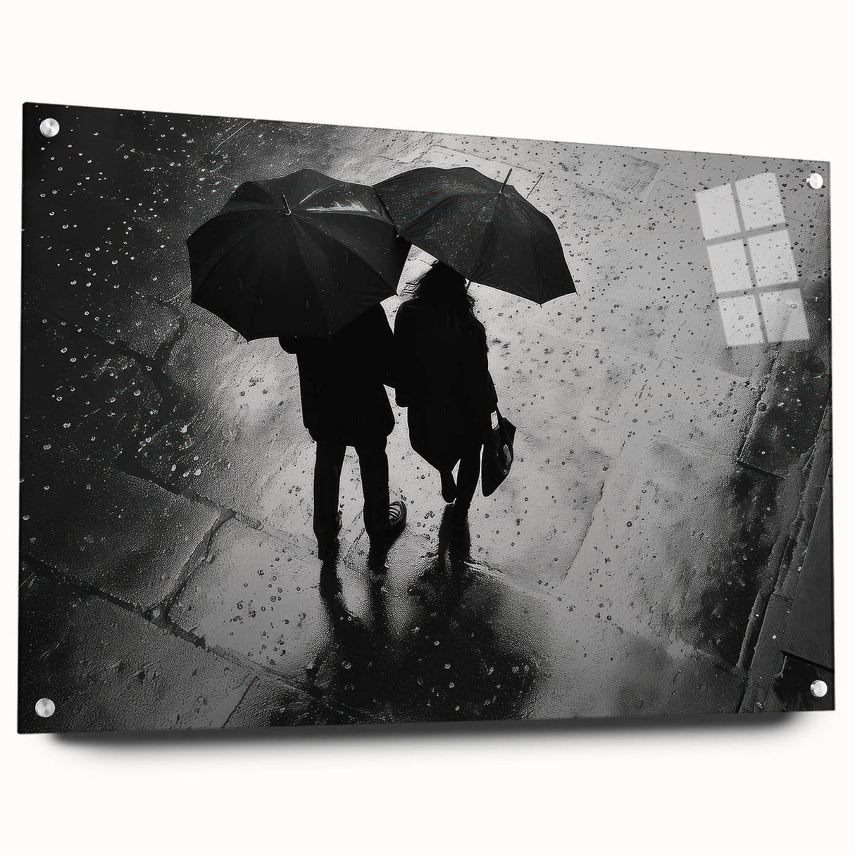 Couple Walking in Rain with Umbrellas - Earthy Phenomena Wall Art Print