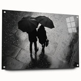 Couple Walking in Rain with Umbrellas - Earthy Phenomena Wall Art Print