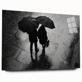 Couple Walking in Rain with Umbrellas - Earthy Phenomena Wall Art Print
