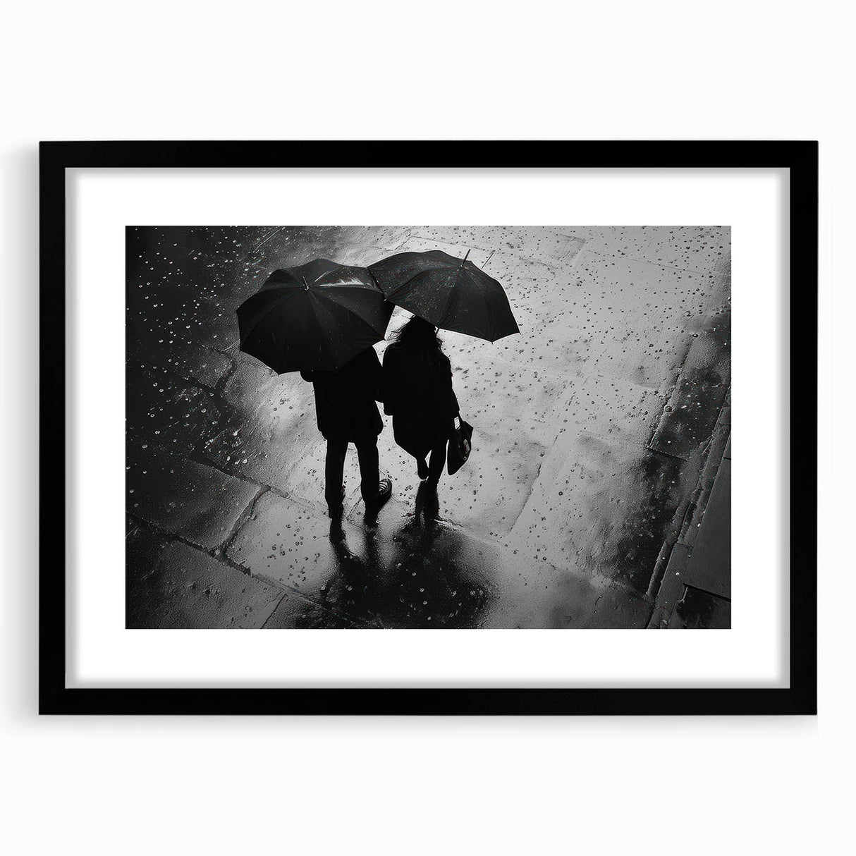 Couple Walking in Rain with Umbrellas - Earthy Phenomena Wall Art Print