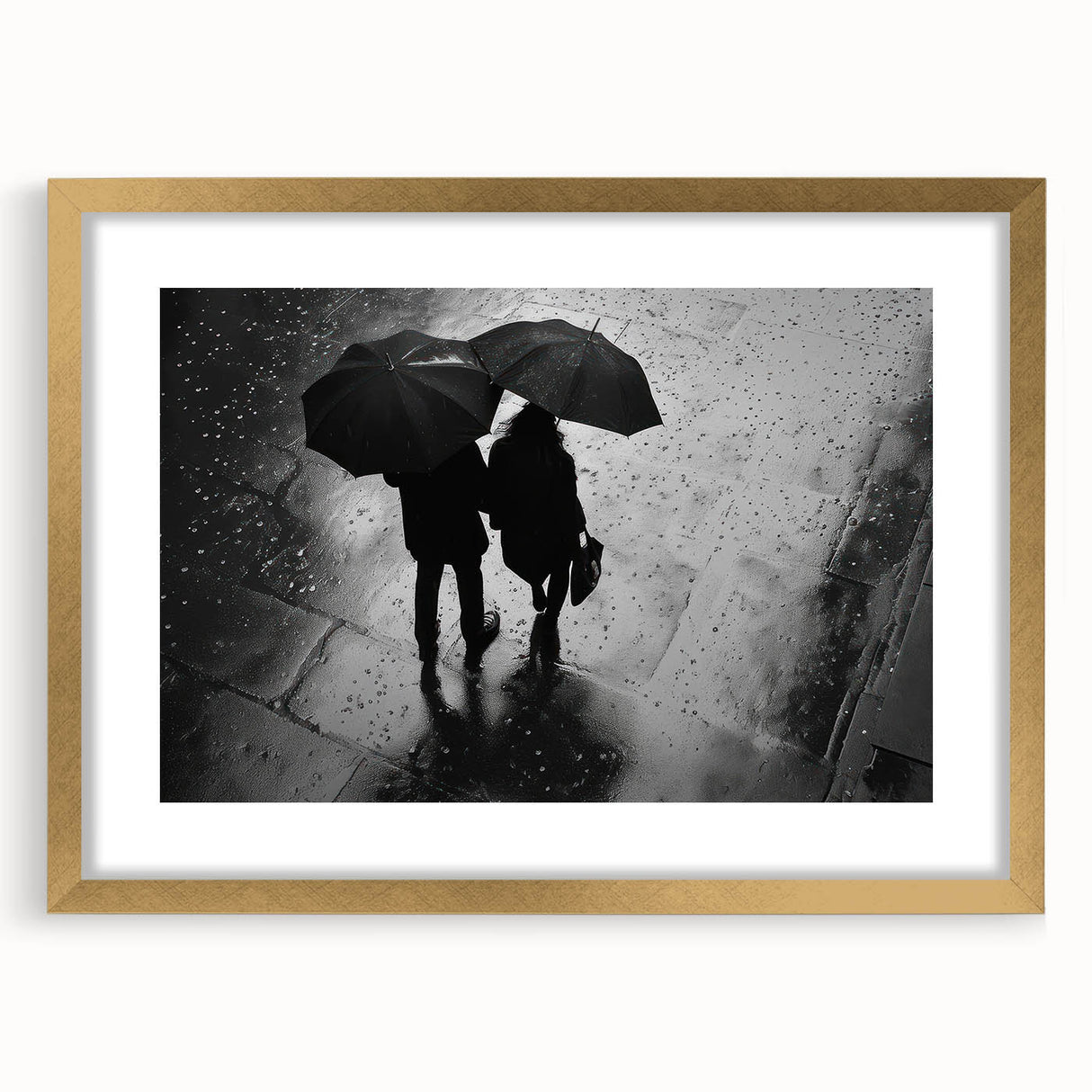 Couple Walking in Rain with Umbrellas - Earthy Phenomena Wall Art Print