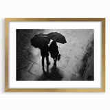 Couple Walking in Rain with Umbrellas - Earthy Phenomena Wall Art Print