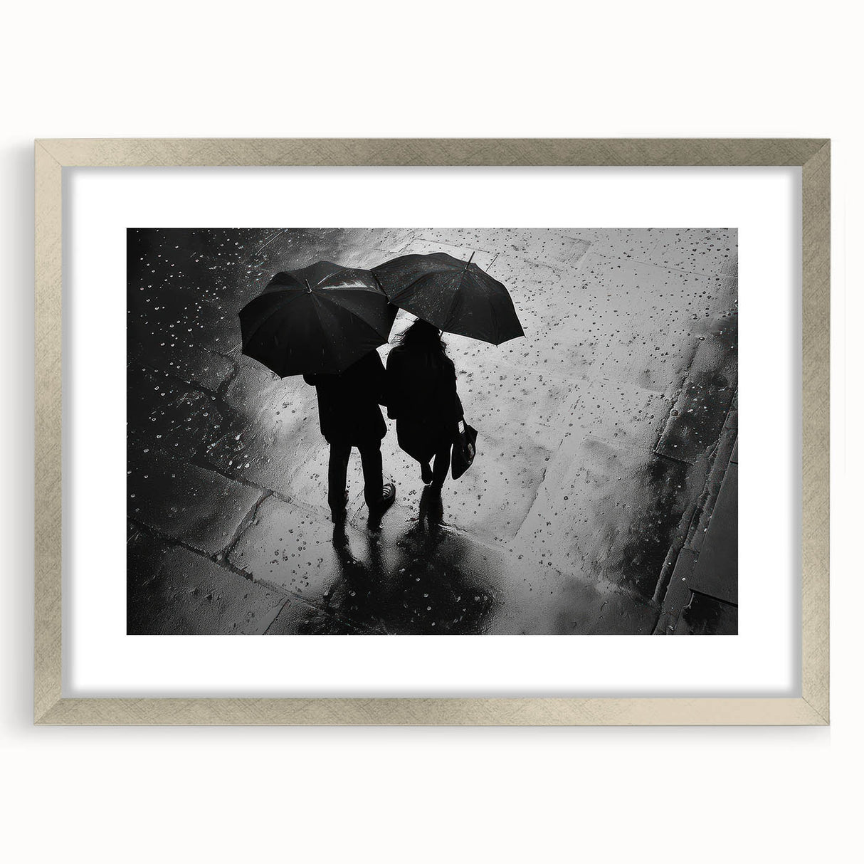 Couple Walking in Rain with Umbrellas - Earthy Phenomena Wall Art Print
