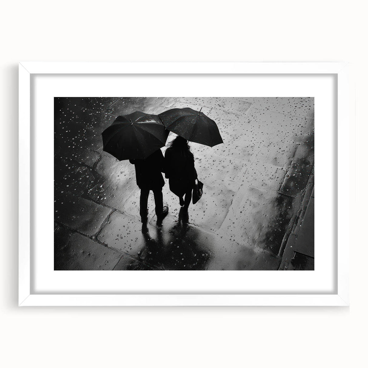Couple Walking in Rain with Umbrellas - Earthy Phenomena Wall Art Print