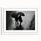 Couple Walking in Rain with Umbrellas - Earthy Phenomena Wall Art Print