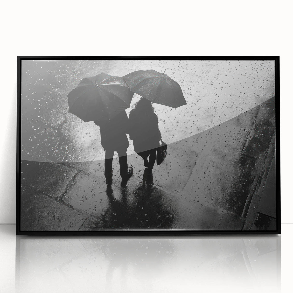 Couple Walking in Rain with Umbrellas - Earthy Phenomena Wall Art Print