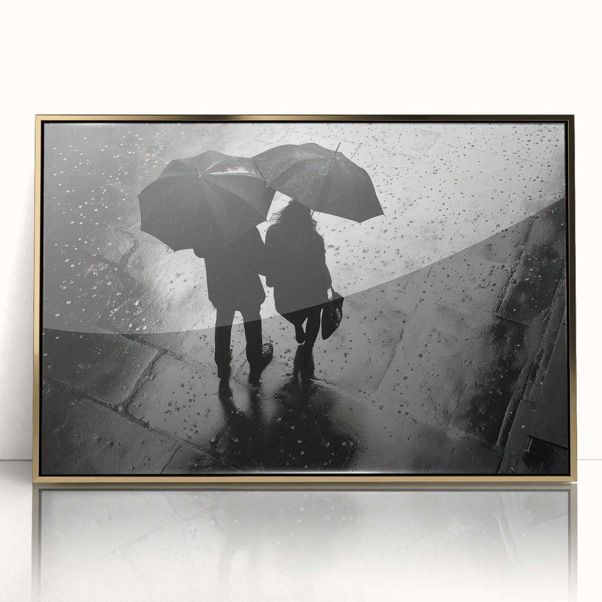 Couple Walking in Rain with Umbrellas - Earthy Phenomena Wall Art Print